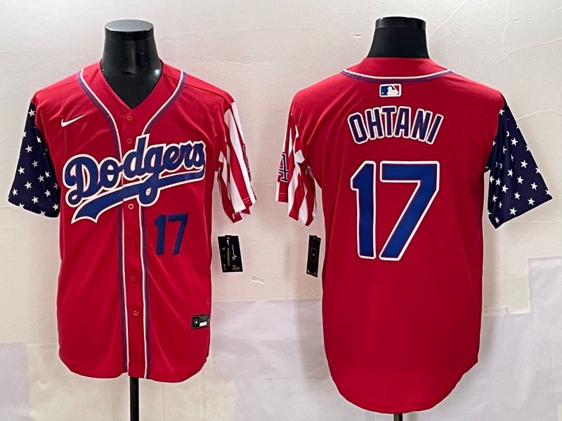 Men 2025 Los Angeles Dodgers #17 Ohtani Red a generation of national flags Joint Name Nike MLB Jersey style 1